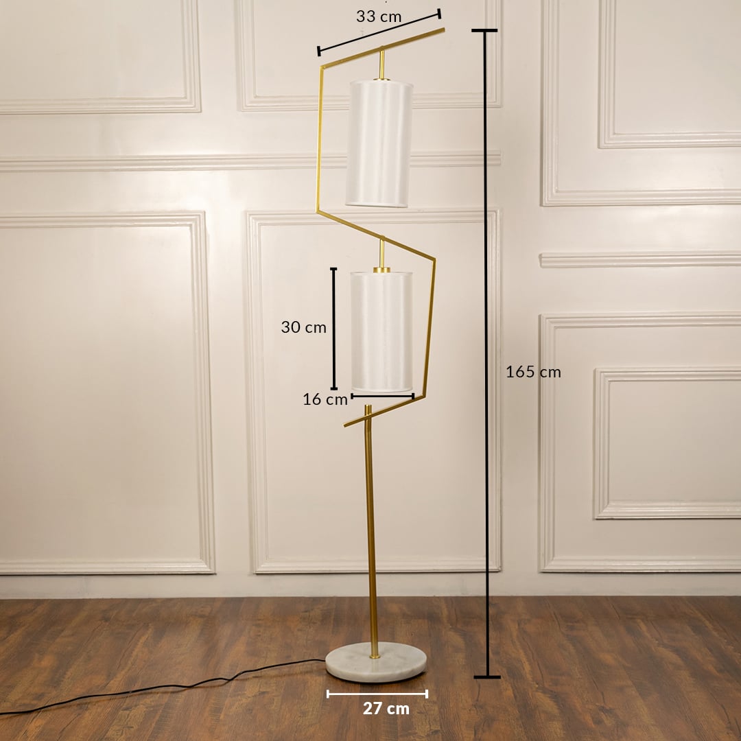 Floor lamp dimensions displayed – 165 cm height and 27 cm base width 33 cm shade width and 30 cm shade height for accurate size reference.