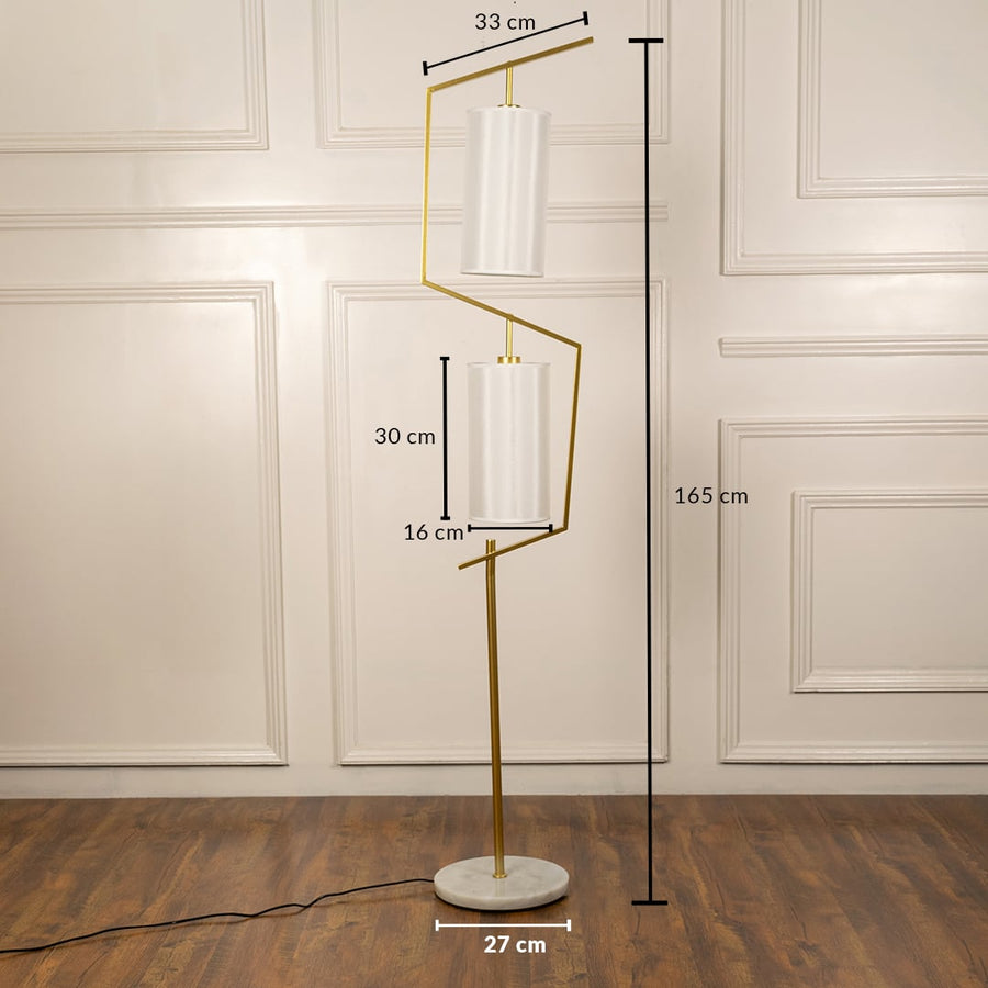Floor lamp dimensions displayed – 165 cm height and 27 cm base width 33 cm shade width and 30 cm shade height for accurate size reference.