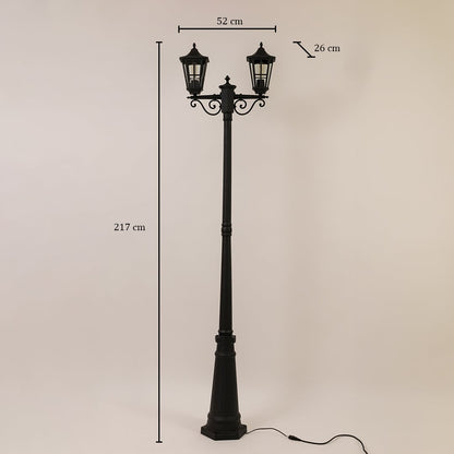 Vintage outdoor street lamp dimension image with 217 cm height and 53 cm width for decor use.