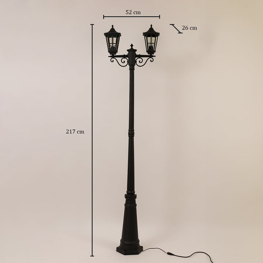 Vintage outdoor street lamp dimension image with 217 cm height and 53 cm width for decor use.