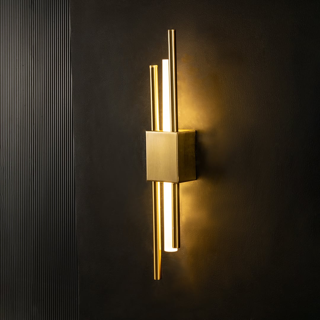 Lasha Wall Lamp Gold Light On Black Background