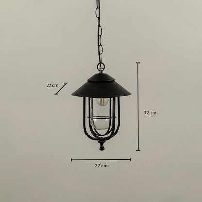 Outdoor pendant lantern displayed on a plain background showing clear measurements of 22 cm width and 32 cm height with detailed structure and form.
