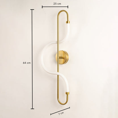 Gold LED wall light with 68 cm height 26 cm width and 7 cm depth for modern decor styling spaces.