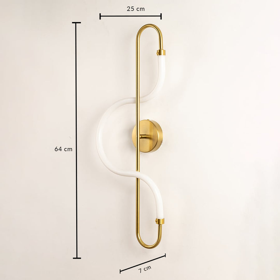 Gold LED wall light with 68 cm height 26 cm width and 7 cm depth for modern decor styling spaces.