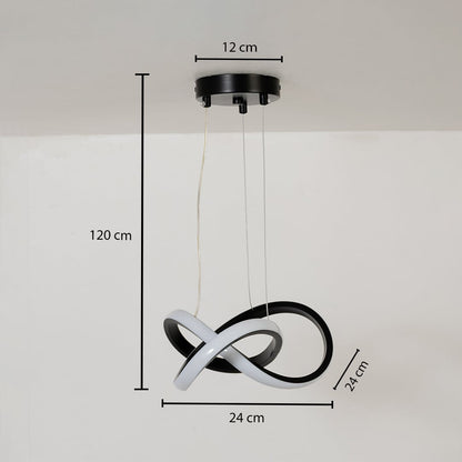 LED chandelier with dimensions displaying 24 cm width 24 cm depth and 120 cm adjustable height with a 12 cm ceiling plate.