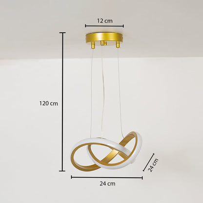 LED chandelier with dimensions showing 24 cm width 24 cm depth and 120 cm adjustable height with a 12 cm ceiling plate.