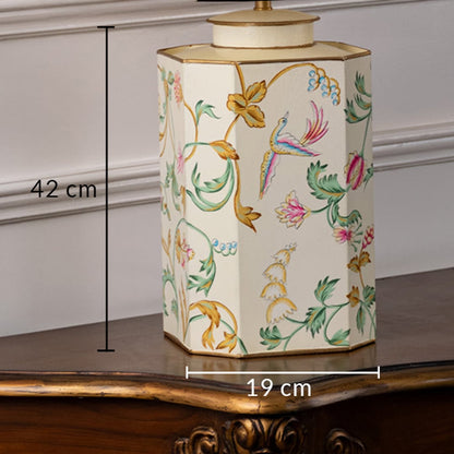 Table lamp dimension image showing ceramic base with floral bird design measuring approximately 42 cm height and 19 cm width.
