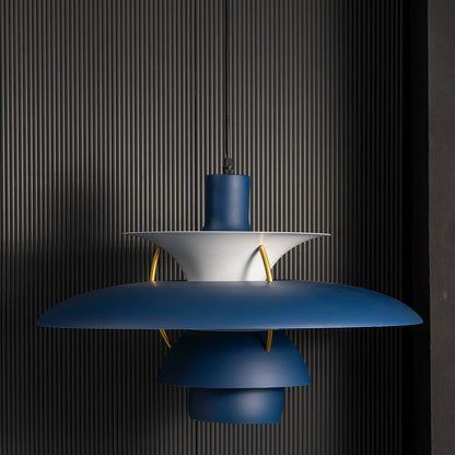 Louis Poulsen PH5 Inspired Pendant Light Blue Light Off Black Background