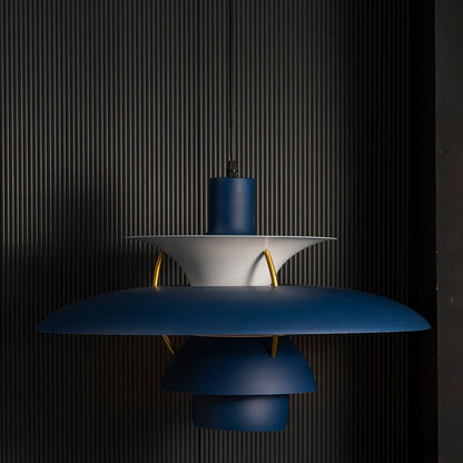 Louis Poulsen PH5 Inspired Pendant Light Blue Light On Black Background