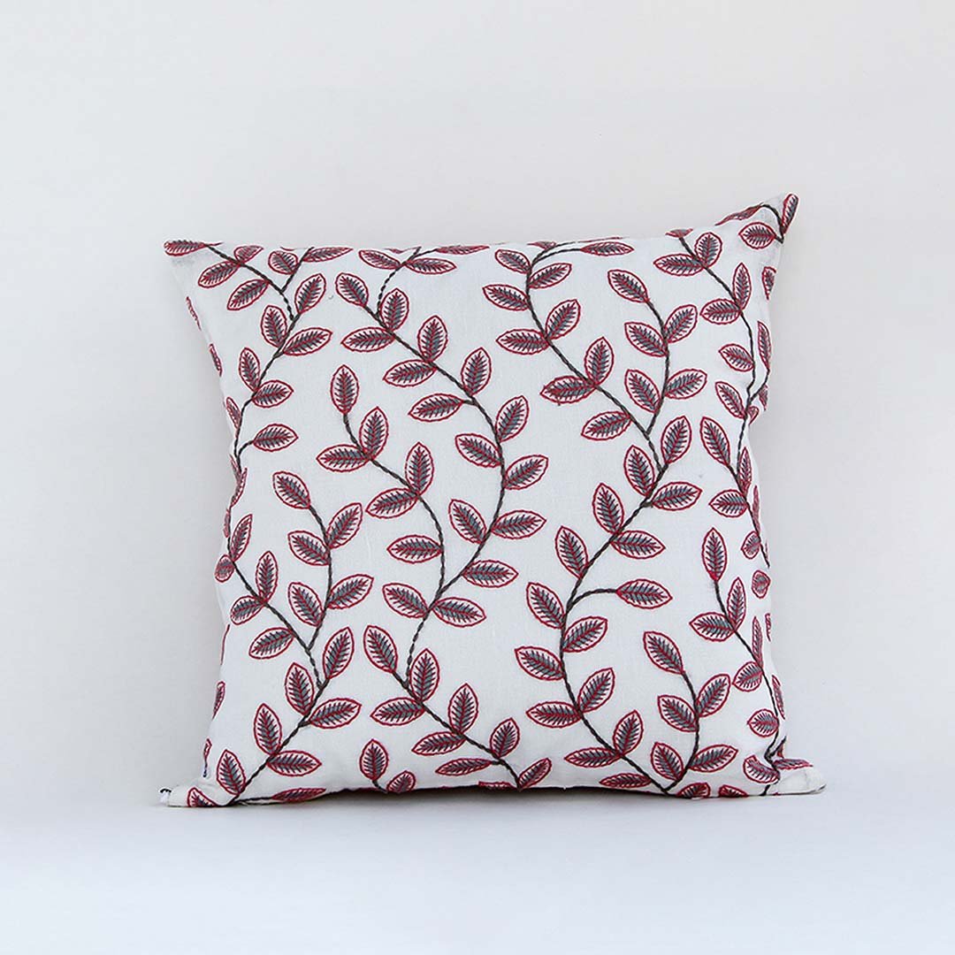Lowan Designer Red Embroidered Cushion Cover