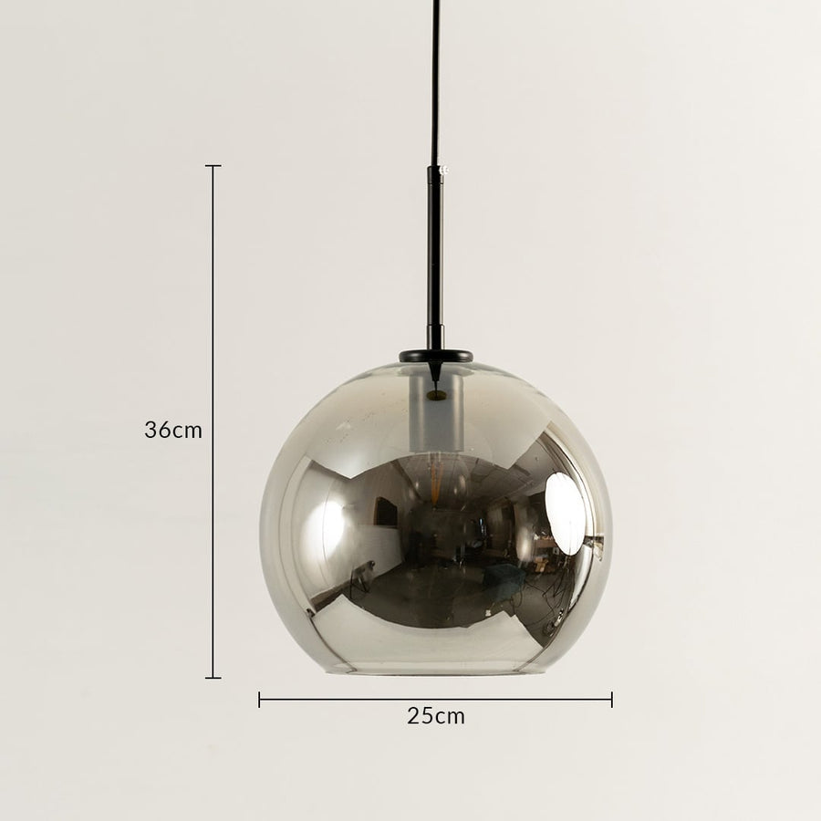 Smoked glass pendant light with globe design measured 36x25 cm modern ceiling lamp perfect for bedroom dining and living spaces.