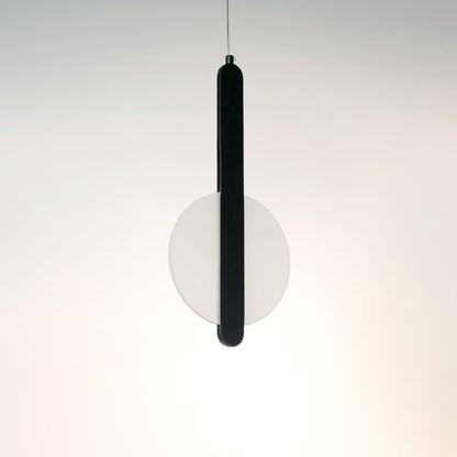 Elegant black and white geometric LED pendant lamp displayed off on white background for contemporary home decor.