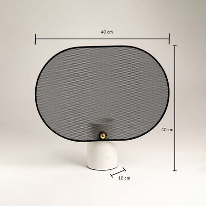 Decorative mesh screen with marble base showing 40 cm height and 40 cm width dimensions.