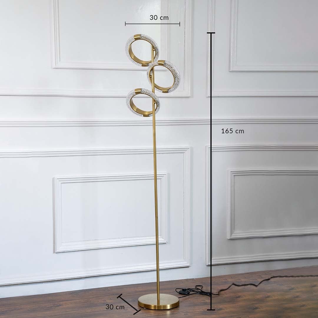 Product image with the floor lamp dimensions shown 90 cm height and 35 cm base diameter presenting a clear view of the lamp proportions and design.