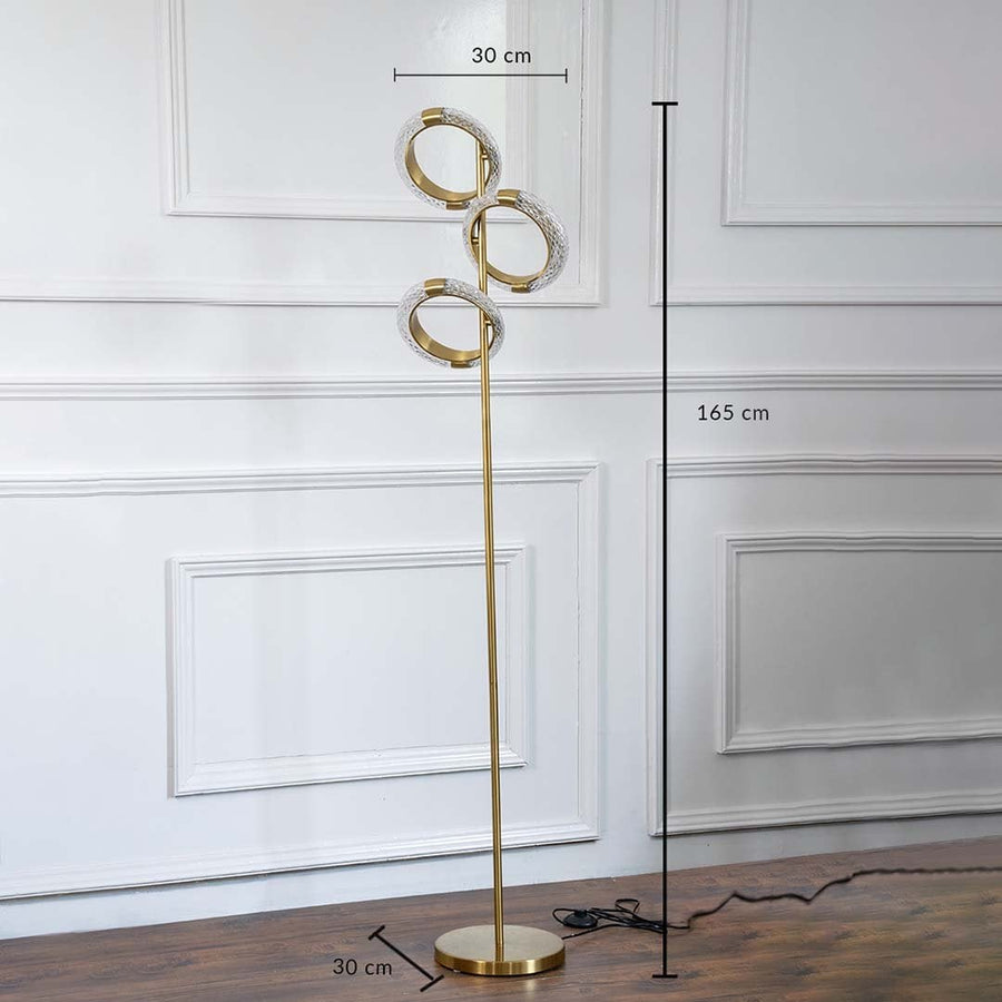 Product image with the floor lamp dimensions shown 90 cm height and 35 cm base diameter presenting a clear view of the lamp proportions and design.
