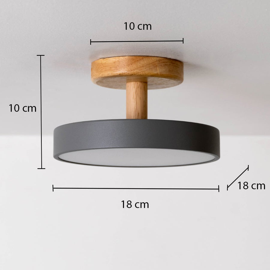 Ceiling light with dimensions showing 10 cm height 18 cm width and 18 cm depth providing a clear understanding of overall size.