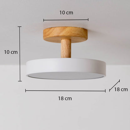Round ceiling light displayed on a white background with measurements showing 10 cm height and 18 cm width offering a clear understanding of product size.