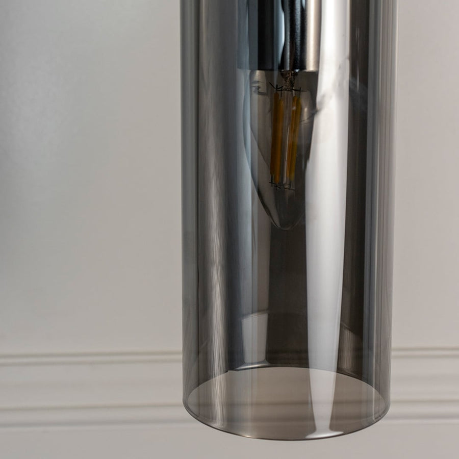 Detailed view of chrome metal pendant light highlighting sleek finish and luxurious styling.