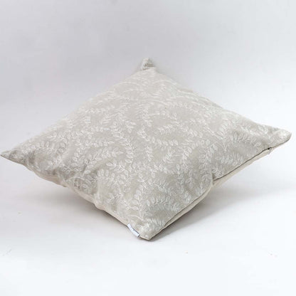 Square cushion cover 40x40 cm in beige with embroidered white leaf pattern and soft fabric for sofa and bed.
