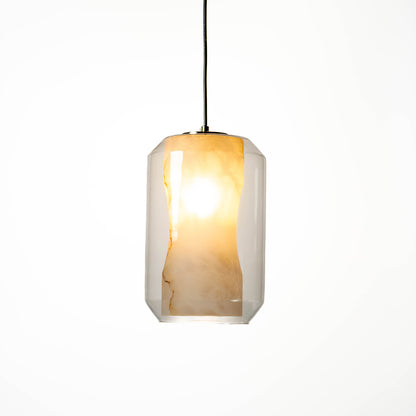 Marble Grain Glass Cylindrical Pendant Lamp