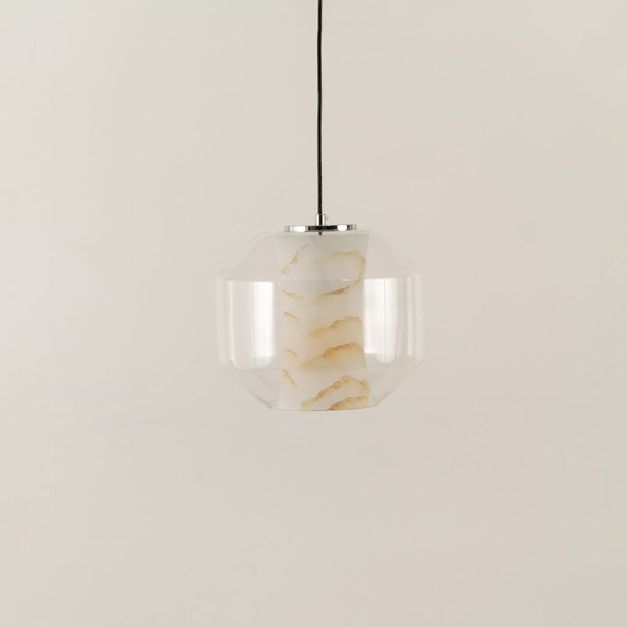 Marble Grain Glass Round Pendant Lamp Light Off White Background