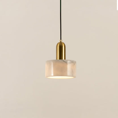 White marble pendant light with polished gold fittings crafted for stylish contemporary interiors.