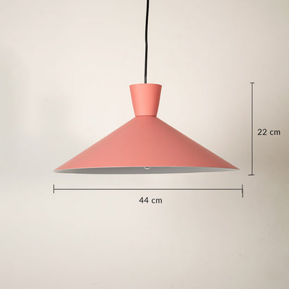 Pink cone pendant light with size 22cm height and 44cm width for playful modern décor.