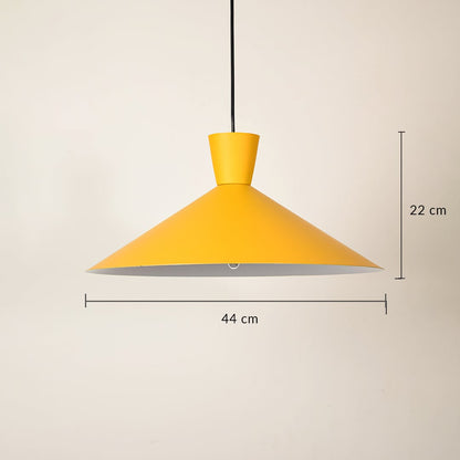 Yellow cone pendant light with size 22cm height and 44cm width for bright modern décor.