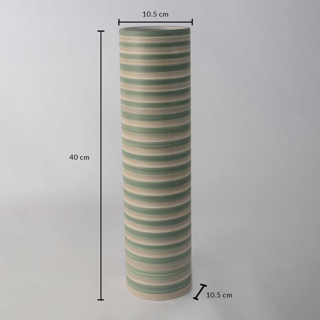 Tall striped ceramic vase shown with dimensions 40 cm height and 10.5 cm width placed against a plain white background.