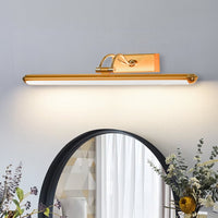 Elegant gold picture light used above framed artwork adding warm accent lighting to modern living room and hallway wall decor.