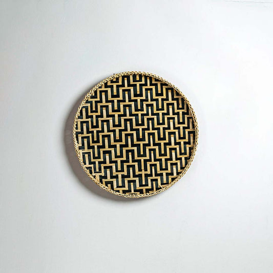 Maze Handwoven Round Wall Basket - Beige & Black
