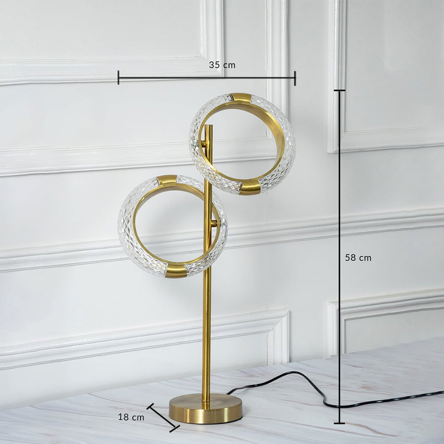 Crystal ring table lamp with gold base dimensions height 58 cm width 35 cm base 18 cm elegant home decor table lamp.