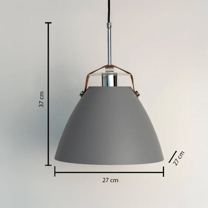 Grey pendant light measuring 37 cm in height and 27 cm in width designed for focused yet soft lighting.