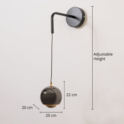 Table lamp style wall light with adjustable height showing measurements of 22 cm shade height and 20 cm shade diameter for accurate decor planning.