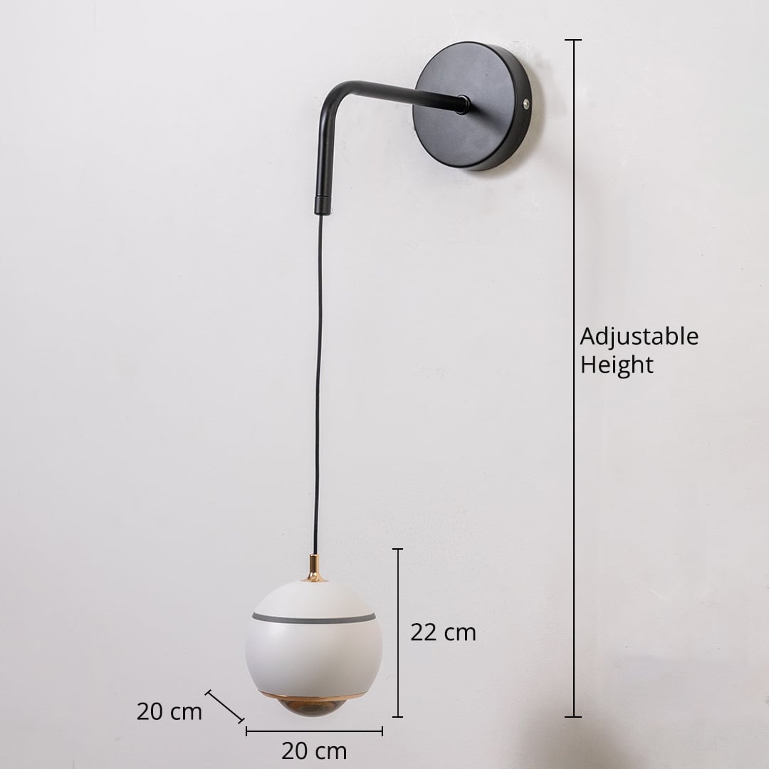 Table lamp inspired wall light with adjustable height showing measurements of 22 cm shade height and 20 cm shade diameter for accurate decor planning.