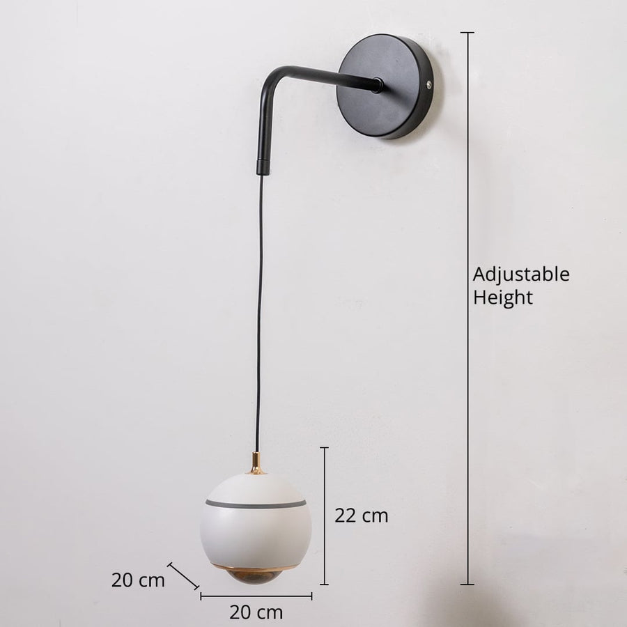 Table lamp inspired wall light with adjustable height showing measurements of 22 cm shade height and 20 cm shade diameter for accurate decor planning.