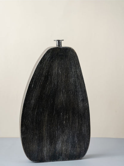 Elegant black wooden vase with smooth textured finish and slim neck design for modern home and office decor.