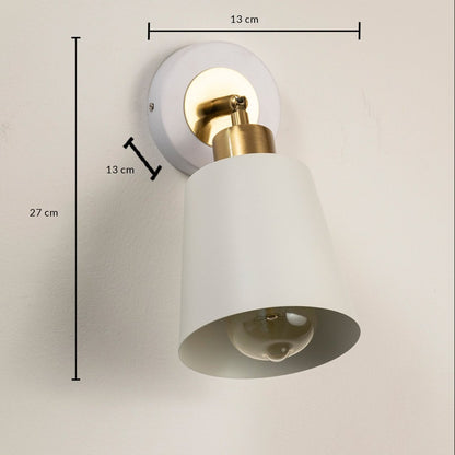 White and gold wall sconce measuring 27 cm high and 13 cm wide shown for size detail ideal for home lighting.