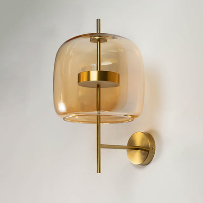 Modern amber glass and gold metal wall light for elegant hallway and luxury home decor styling spaces.