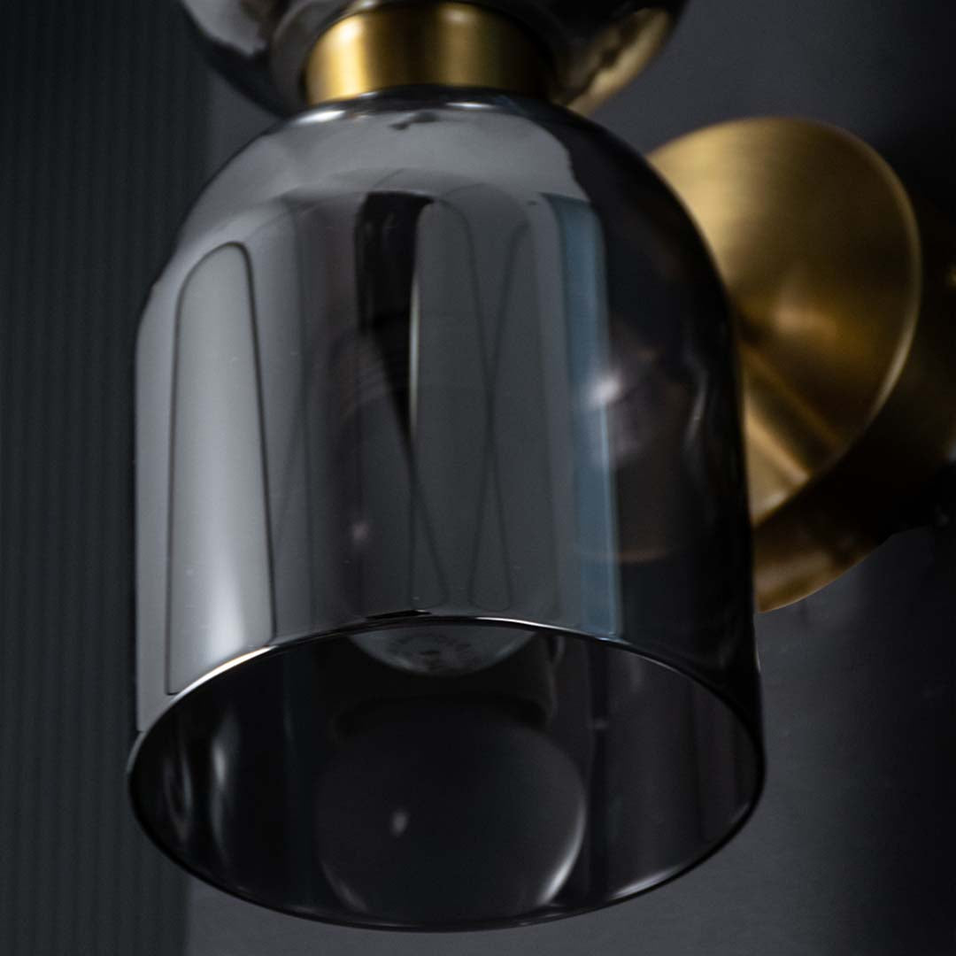 Modern Dual Light Smoky Grey Glass & Metal Wall Light