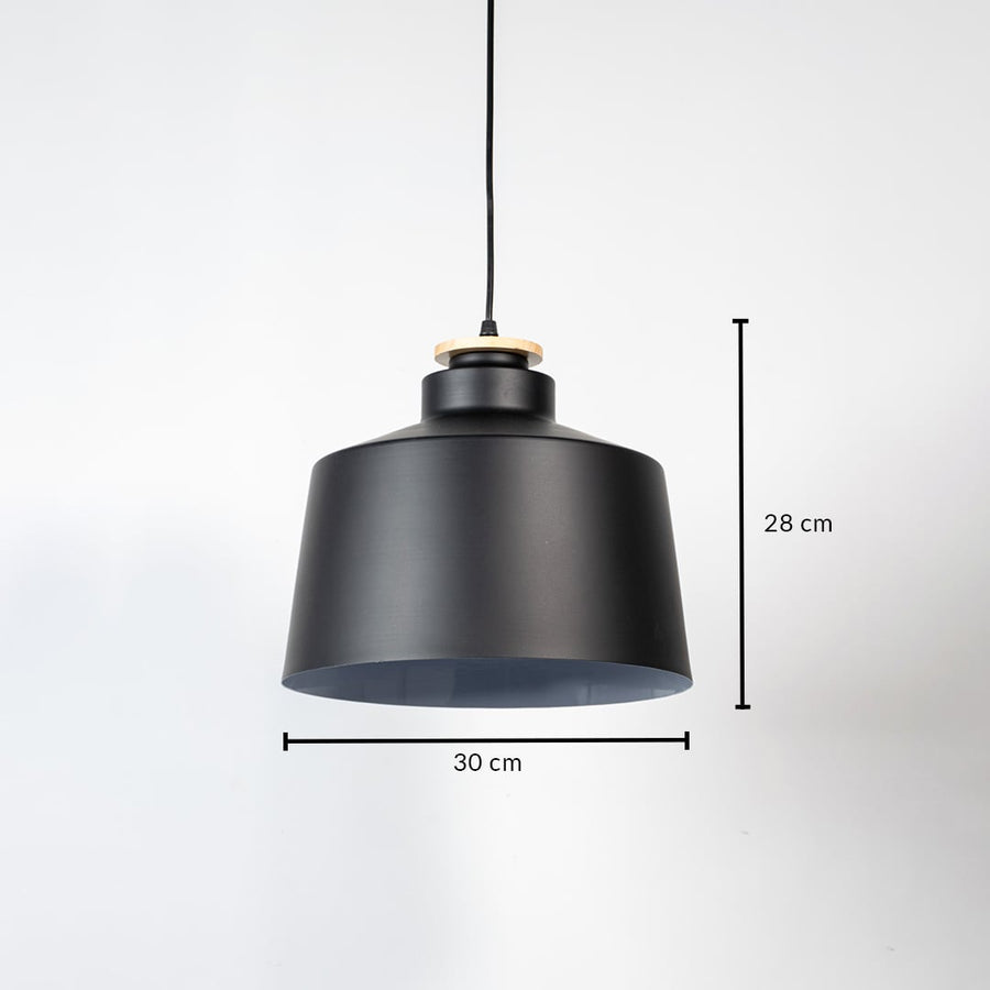 Black metal pendant light measuring 30 cm width and 28 cm height crafted for stylish ceiling lighting decor.