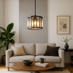 Modern Style Black Metal & Glass Hanging Pendant Light