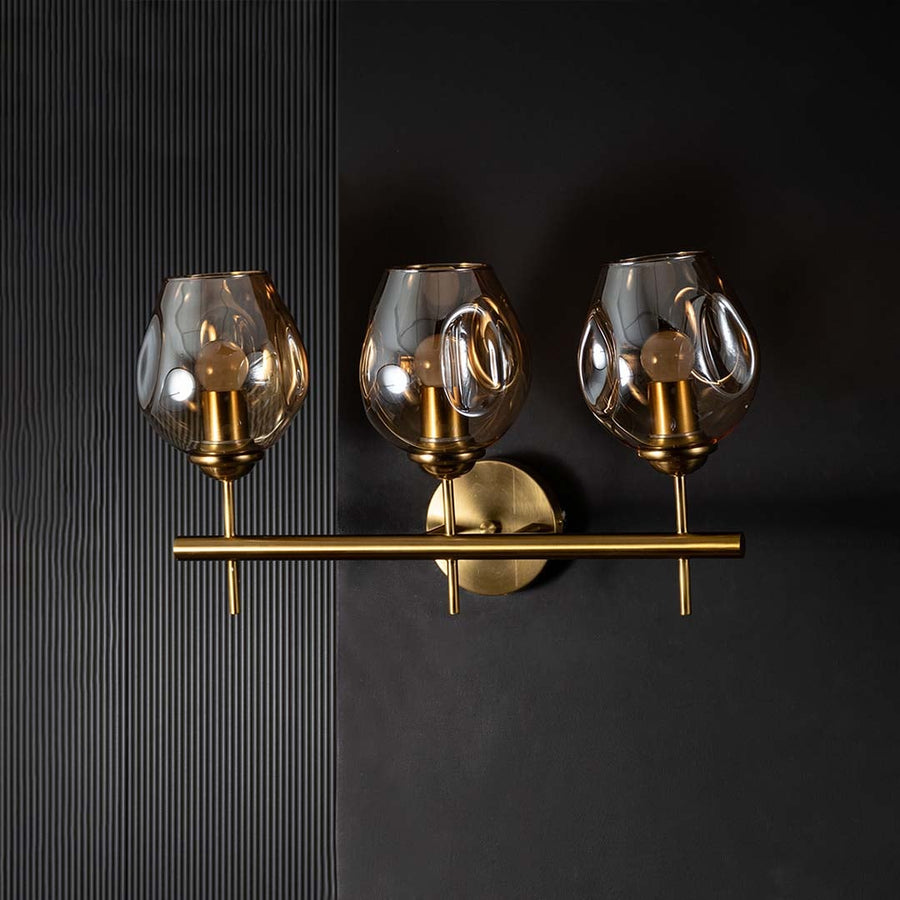 Modern Triple Lights Metal   Glass Vanity Light Light Off Black Background