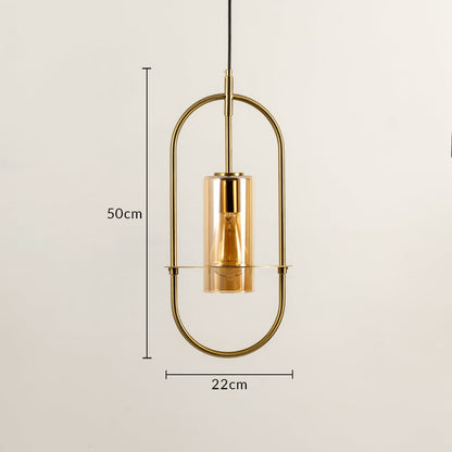 Gold metal frame pendant light dimension image with 22 cm width and 50 cm height for luxury bedside placement.