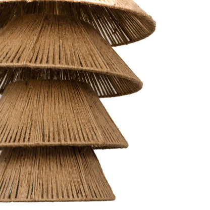 Natural jute pendant light shade featuring layered woven texture and artisan craftsmanship for boho interior decor.