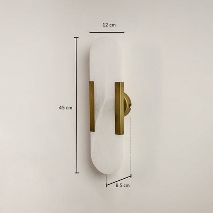 Marble gold wall light with 45 cm height 12 cm width and 15 cm depth for modern decor spaces.
