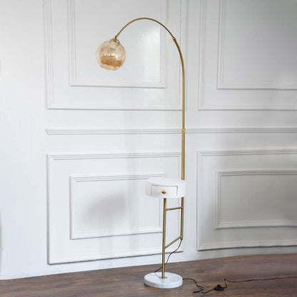 Elegant product display of a floor lamp turned off with a white globe shade standing on a clean white background with minimal decor.