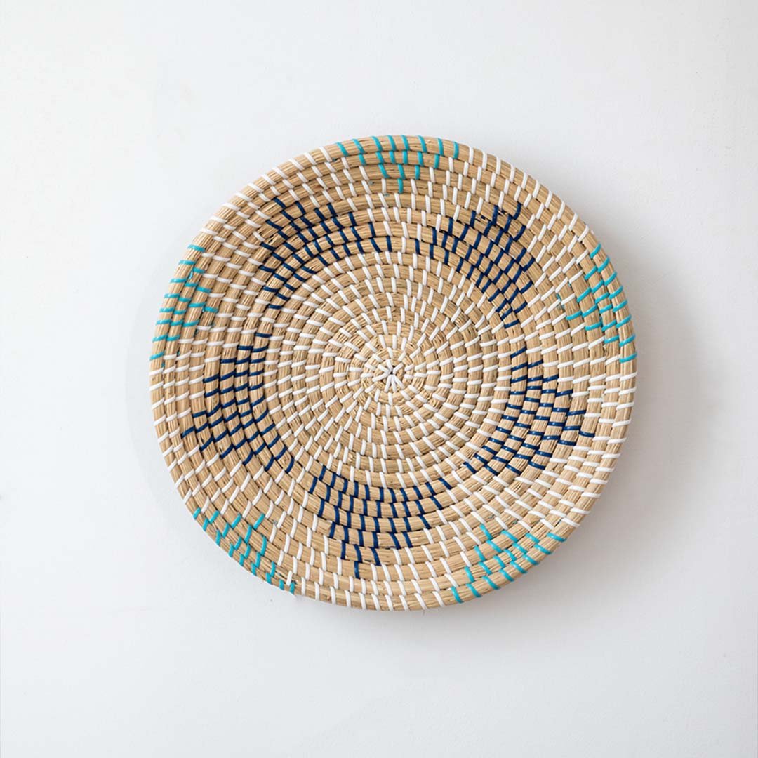Nilda Handwoven Sabai Grass Hanging Wall Basket - Blue & Light Green