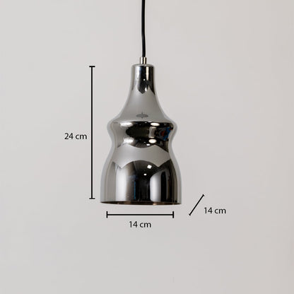 Dimension view of the pendant light marked with 24 cm height and 14 cm width clearly displaying size and proportions on white BG.