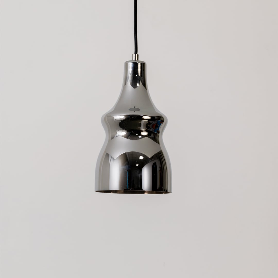Grouped pendant light visuals showing its chrome curved body glossy finish and modern form presented clearly for comparison.